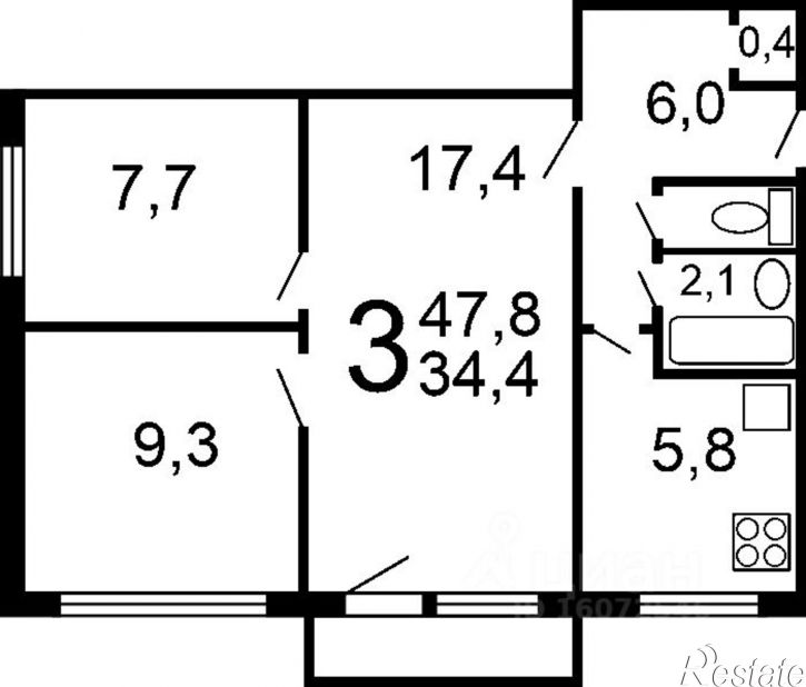 3-комн квартира г Березники, ул Мира, д 91
