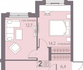 2-комн, 50 кв м, этаж 16/22 ул Серебристая, 5