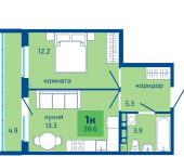 1-комн, 39 кв м, этаж 7/10 улица Гашкова, 59