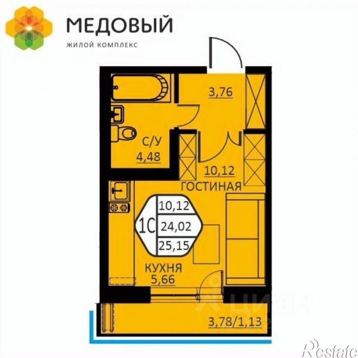 1-комн квартира в новом доме деревня Кондратово