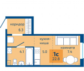 1-комн, 22 кв м, этаж 1/9 ул Целинная, 49б