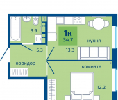 1-комн, 34 кв м, этаж 9/10 улица Гашкова, 59