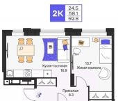 2-комн, 59 кв м, этаж 5/9 улица Василия Татищева, 3