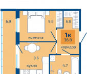 1-комн, 36 кв м, этаж 1/10 Целинная улица, 57