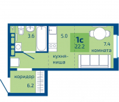 1-комн, 22 кв м, этаж 2/9 ул Целинная, 49б