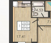 1-комн, 40кв м, этаж 2/4 улица Борцов Революции, 1А к4