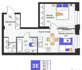 2-комн, 42 кв м, этаж 2/25 улица Василия Татищева, 3