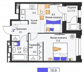 2-комн, 38 кв м, этаж 4/19 улица Василия Татищева, 3