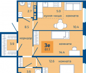 3-комн, 61 кв м, этаж 9/10 ул Гашкова, 59