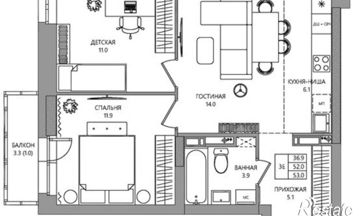 3-комн квартира в новом доме Пермь, улица Капитана Гастелло, 15