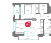 2-комн, 55 кв м, этаж 7/6 ул Монастырская, 9