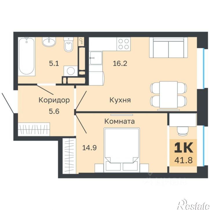 1-комн квартира в новом доме Парковый проспект, 24