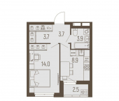 1-комн, 35 кв м, этаж 2/16 Углеуральская улица, 27