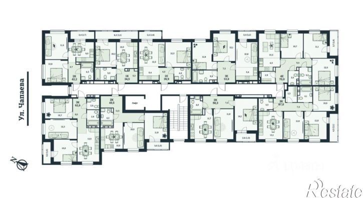 1-комн квартира в новом доме ул Чапаева, 44,  д. 44