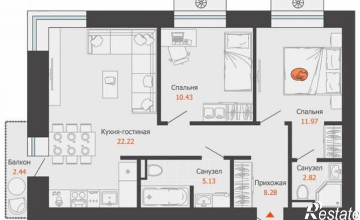 2-комн квартира в новом доме Пермь, микрорайон Камская Долина, ЖК Пятый элемент