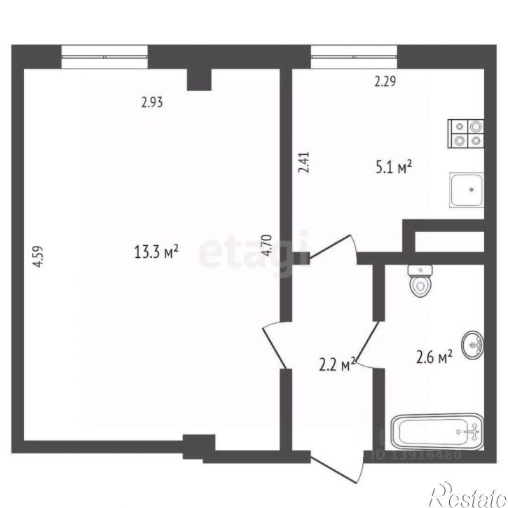 1-комн квартира улица Герцена, 40А,  д. 40А