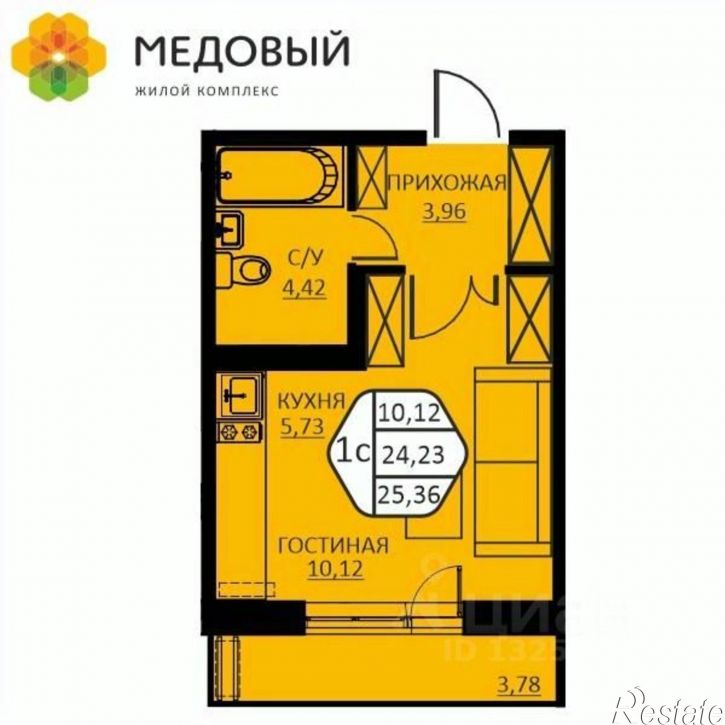 1-комн квартира в новом доме ул Н.М.Яблокова, 6,  д. 6