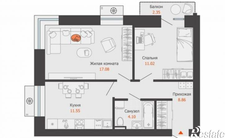 2-комн квартира в новом доме Пермь, улица Спешилова, 86