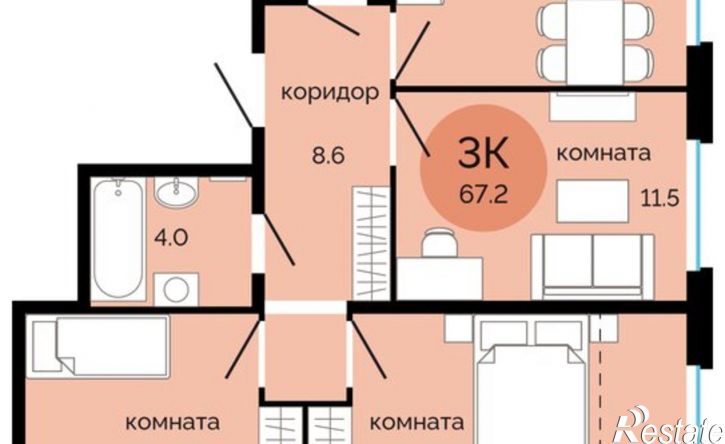 3-комн квартира в новом доме Пермь, улица Яблочкова, 5к3