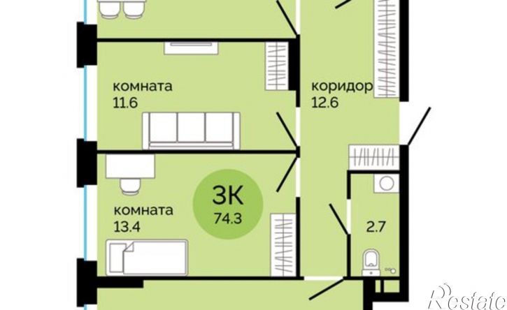 3-комн квартира в новом доме Пермь, улица Яблочкова, 5к4