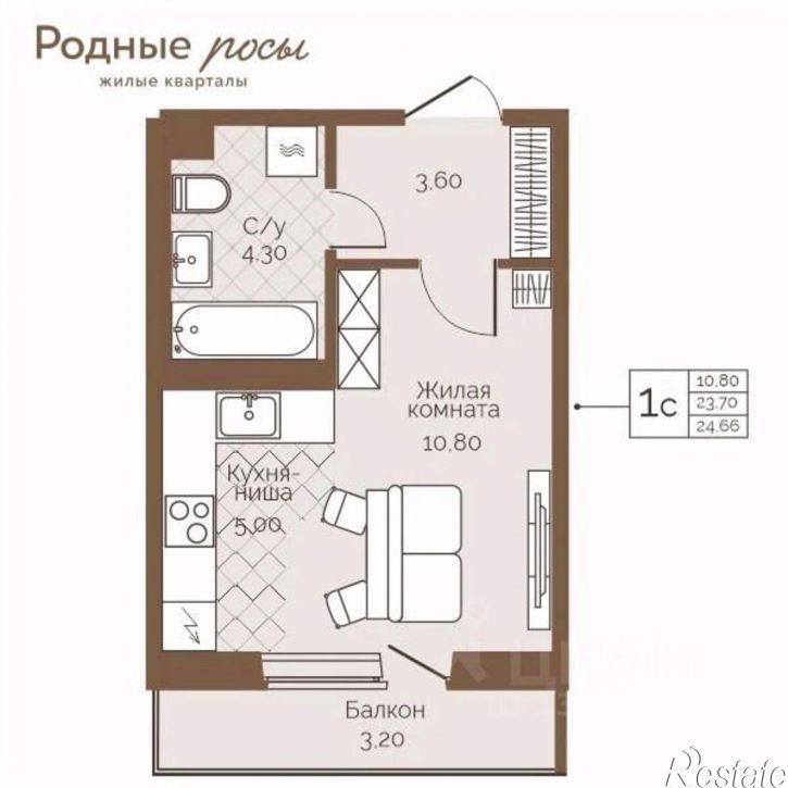 1-комн квартира в новом доме село Фролы
