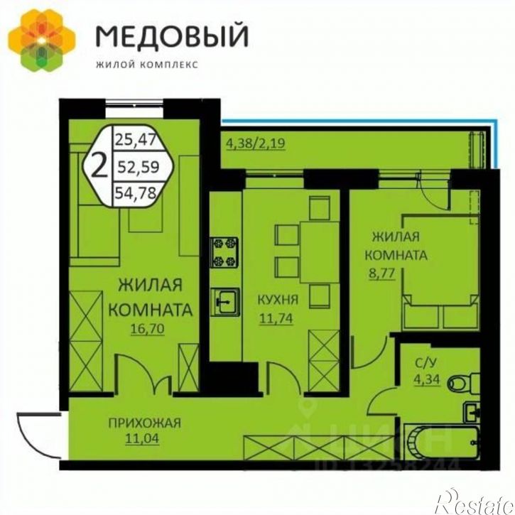 2-комн квартира в новом доме ул Н.М.Яблокова, 2,  д. 2