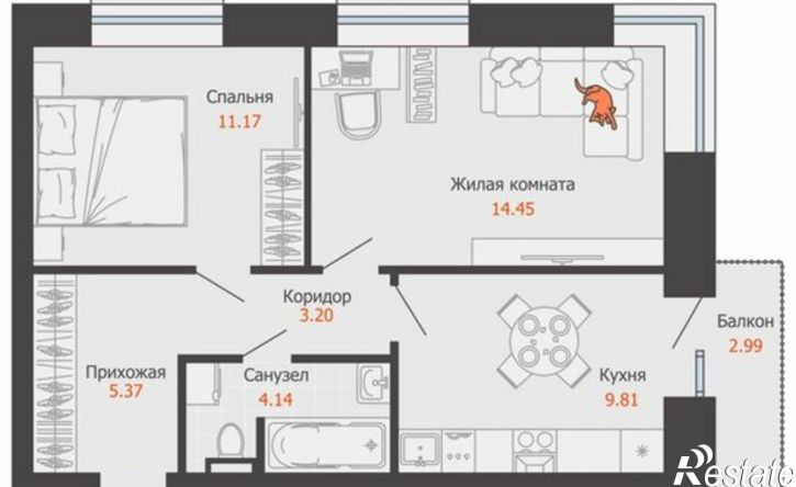 2-комн квартира в новом доме Пермь, микрорайон Камская Долина, ЖК Пятый элемент