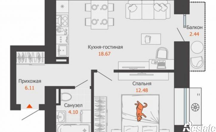 1-комн квартира в новом доме Пермь, микрорайон Камская Долина, ЖК Пятый элемент