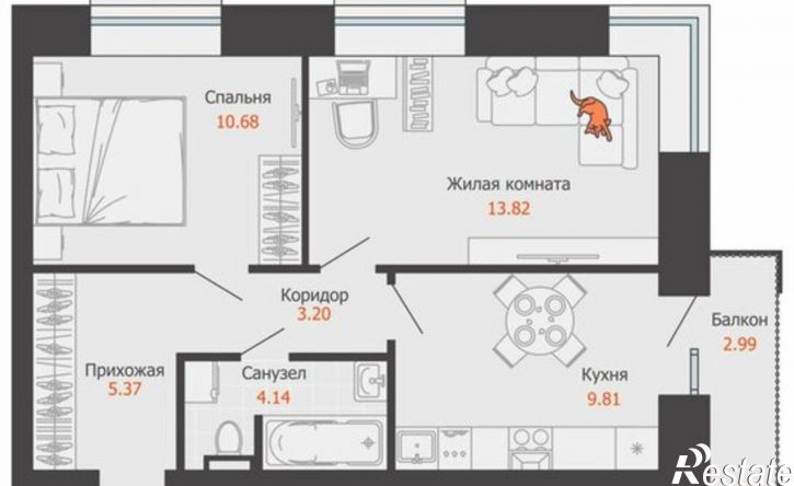 2-комн квартира в новом доме Пермь, микрорайон Камская Долина, ЖК Пятый элемент