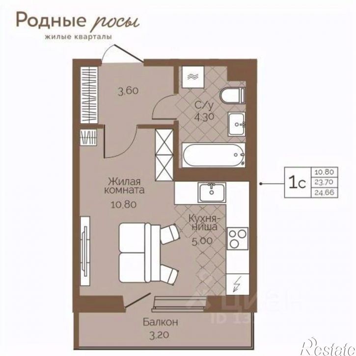 1-комн квартира в новом доме село Фролы