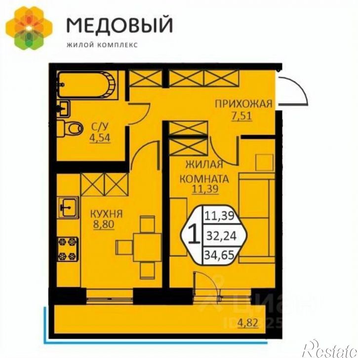 1-комн квартира в новом доме ул Н.М.Яблокова, 6,  д. 6