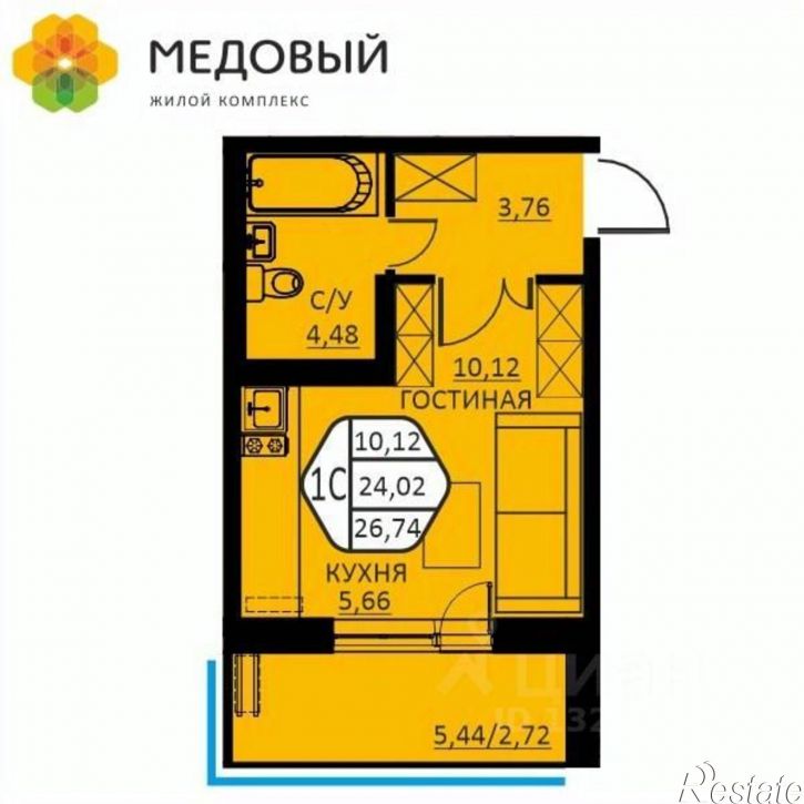 1-комн квартира в новом доме ул Н.М.Яблокова, 4,  д. 4