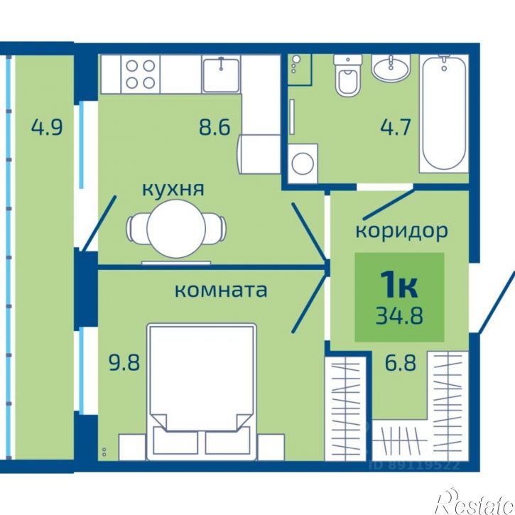 1-комн квартира в новом доме улица Старшего Лейтенанта Гачегова, 1