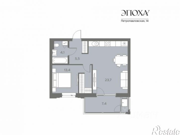 1-комн квартира в новом доме Петропавловская улица, 14