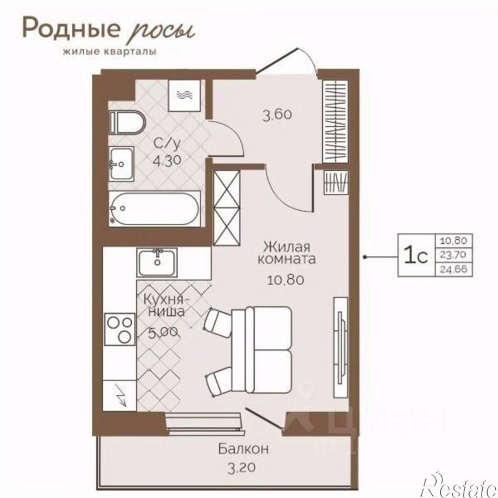 1-комн квартира в новом доме село Фролы