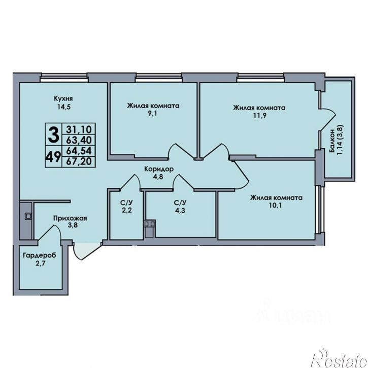 3-комн квартира в новом доме ул Культуры, 5а,  д. 5а
