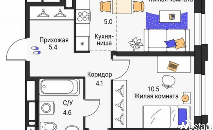 3-комн квартира в новом доме Пермь, улица Карла Модераха, 7