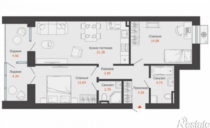 2-комн квартира в новом доме Пермь, улица Спешилова, 86