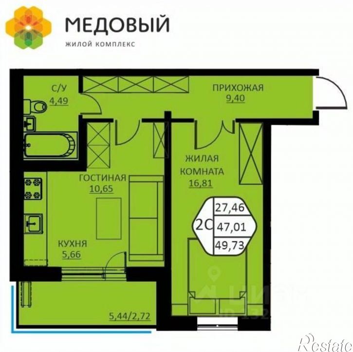 2-комн квартира в новом доме ул Н.М.Яблокова, 2,  д. 2