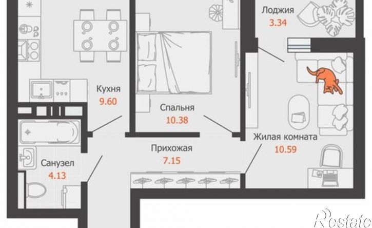 2-комн квартира в новом доме Пермь, микрорайон Заимка, ЖК Камаполис