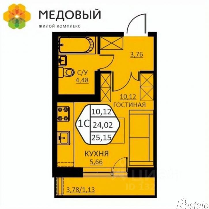1-комн квартира в новом доме ул Н.М.Яблокова, 2,  д. 2