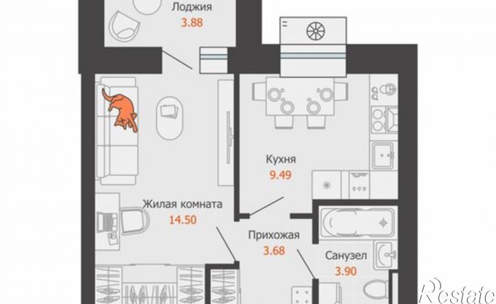 1-комн квартира в новом доме Пермь, микрорайон Камская Долина, ЖК Пятый элемент