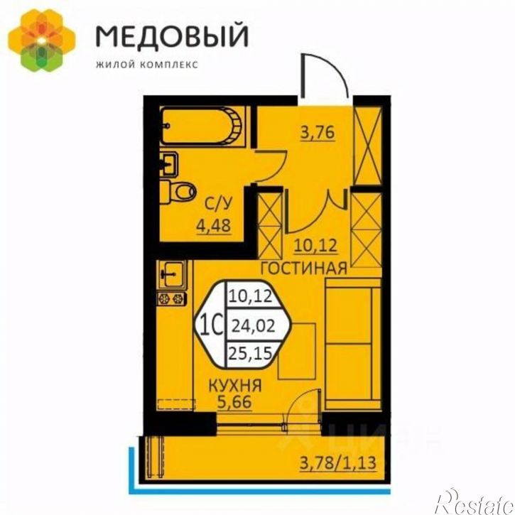 1-комн квартира в новом доме ул Н.М.Яблокова, 4,  д. 4