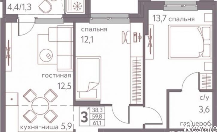 3-комн квартира в новом доме Пермь, Серебристая улица, 3