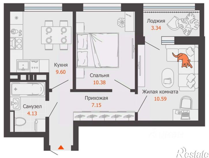 2-комн квартира в новом доме улица Дзержинского, 35