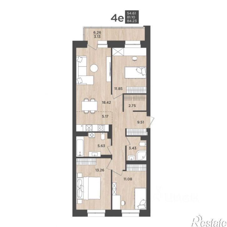 4-комн квартира в новом доме улица Космонавта Леонова, 41к3
