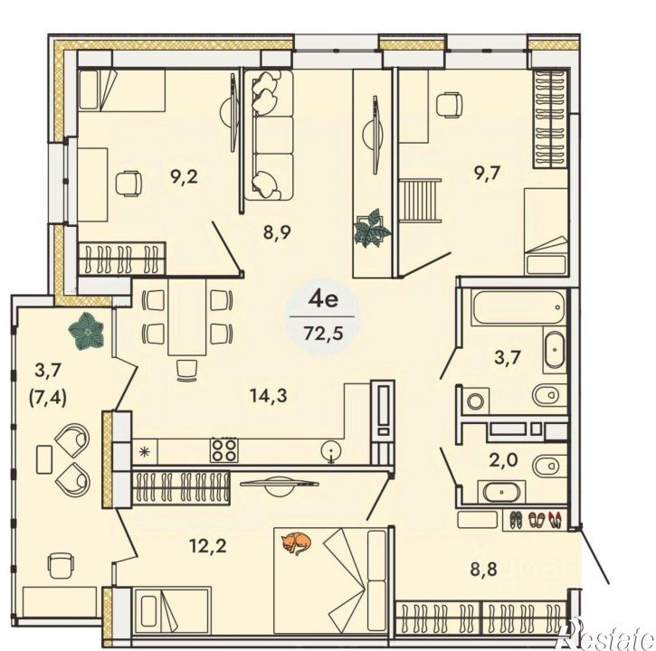 4-комн квартира в новом доме ул Камская, 8а,  д. 8а