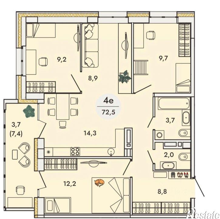 4-комн квартира в новом доме ул Камская, 8а,  д. 8а