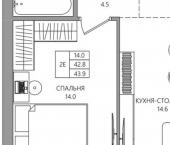 2-комн, 44 кв м, этаж 6/8 ул Комиссара Пожарского, 11/5